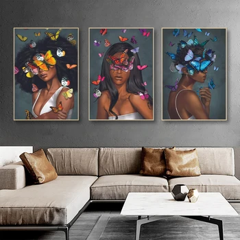  Современная мода, настенное искусство, скандинавское сексуальное черное искусство, женщины с плакатом с бабочкой и принтом для декора гостиной