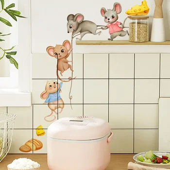  Маленькая Мышка, движущаяся наклейка с едой, Кухня, Детская комната, ТВ-фон, декор стен, Мультяшные мыши сотрудничают, чтобы перемещать наклейки с едой на стену.