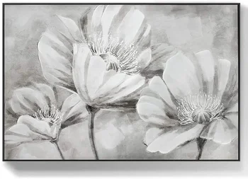  Серая цветочная настенная живопись Большая настенная живопись в цветочной комнате черно-белая картина на холсте художественное оформление стен в гостиной настенное искусство