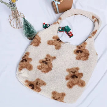  Зимняя сумка с плюшевым мишкой, большая милая сумка-сумочка, мультяшная плюшевая сумка для девочек
