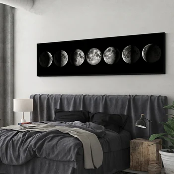  Настенное искусство Фаза Луны, черно-белые плакаты, эстетические принты на холсте, абстрактная живопись, настенная картина для гостиной, домашний декор