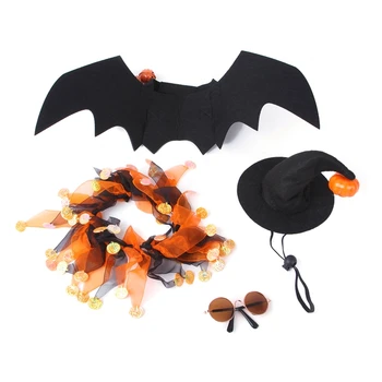  аксессуары для праздничного наряда для кошек, костюм для Хэллоуина, крылья летучей мыши, шляпа ведьмы, ошейник и очки для кошек и маленьких, новинка