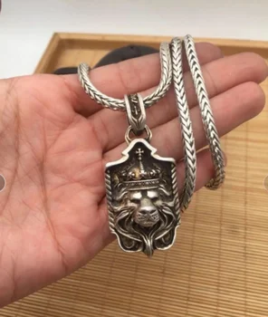  Редкий набор китайского ожерелья из тибетского серебра Мяо + подвеска в виде головы льва