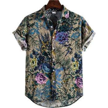  2023 Мужские рубашки, повседневные топы с гавайским принтом, короткий рукав, Летняя уличная одежда в стиле харадзюку, роскошная мужская одежда в готическом стиле Оверсайз