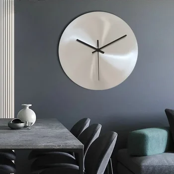  Современный минималистичный индустриальный стиль серебряные настенные часы для гостиной без номера часы для студии украшение в скандинавском стиле