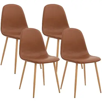  Спинка сиденья с моющейся полиуретановой подушкой CangLong, металлические ножки середины века для стула для кухни-столовой, набор из 4 штук, коричневый
