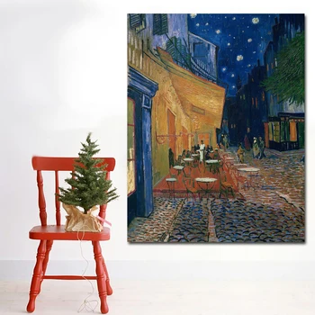  БЕСКОРЫСТНО-Винтажная уличная картина маслом на холсте для спальни, Ван Гог, терраса кафе, Ночной Арль, Настенное искусство для спальни