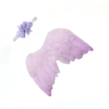  Счастливый Ангел, крылья из перьев, повязка на голову с бантом, набор для фотосъемки новорожденных, реквизит для фотосъемки в Полнолуние, детский сувенир