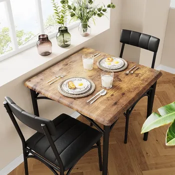  Наборы обеденных столов Кухонный стол и стулья на 2 персоны с мягкими стульями Обеденный стул Набор для столовой Квартира в деревенском коричневом стиле