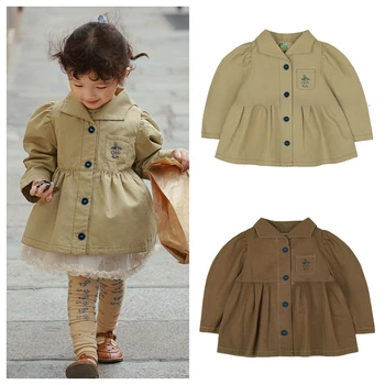  Детский тренч для девочек 2023, Осеннее Новое Корейское пальто средней длины, Детская верхняя одежда, пальто 트렌치 코트
