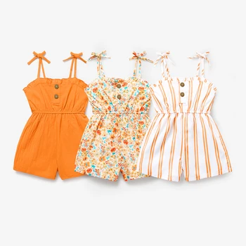  Комбинезон PatPat для маленьких девочек с бантом в полоску/с цветочным принтом/оранжевый комбинезон на бретелях