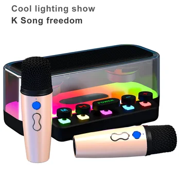  Караоке-машина для пения Bluetooth-динамик для крутого светового шоу с двумя беспроводными микрофонами Портативная домашняя вечеринка KTV Caixa De Som