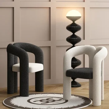  Легкий Роскошный Обеденный стол и стул со спинкой из овечьей шерсти, комод, Кофейный стул, Геометрический стул