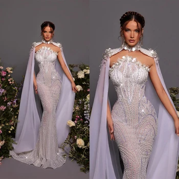  Великолепное женское свадебное платье с аппликацией в виде русалки, свадебное платье с блестками, шлейф со съемными рукавами, платья vestidos de novia