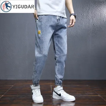  Джинсы нового стиля для мужчин, весна-лето, тонкий эластичный пояс, завязанные на лодыжках брюки Harun, модная корейская версия, свободные универсальные джинсы для мужчин