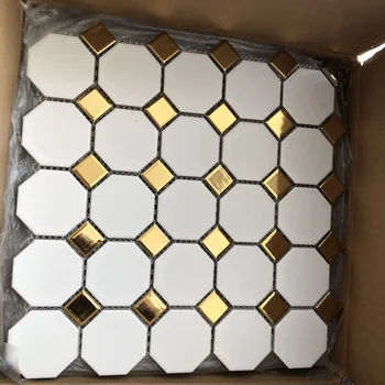  Глянцевая золотая матово-белая керамическая мозаичная плитка, ванная Комната, кухня, санузел, противоскользящая напольная плитка, настенная плитка, плитка для внешней отделки