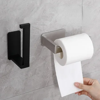  Держатель рулона туалетной бумаги из нержавеющей стали, самоклеящийся в ванной, держатель для салфеток, черная отделка, Простая установка, без винта