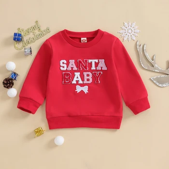  Рождественский наряд для маленьких девочек и мальчиков, толстовка с воротником-стойкой, свитер с Рождеством, рубашка, осенне-зимняя одежда