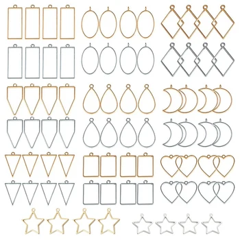  80 ШТ. Разных открытых металлических вставок для изготовления рамок для сережек и ожерелий из прессованной смолы (золото и серебро)