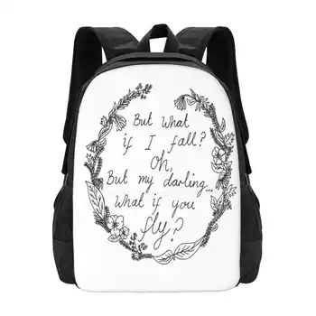  - Что, если ты летишь? Школьные сумки, рюкзак для ноутбука, эскиз Walt Pen Ink, нарисованные от руки Черно-белые цветы, Цветочный венок