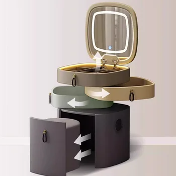  Роскошный туалетный столик для макияжа, Круглое Классическое зеркало, Современный Туалетный столик для хранения Вещей, Женская Модная мебель для спальни