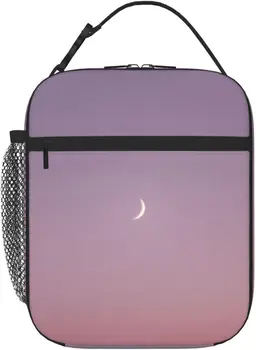  Розовая сумка для ланча с небом и Луной, изолированный многоразовый ланчбокс, переносная сумка-холодильник для ланча с боковыми карманами для работы, пикника и путешествий