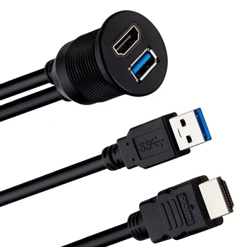  2 В 1 Водонепроницаемый USB 3.0 и HDMI-совместимый кабель USB2-удлинитель длиной 1 2 м, Автомобильный кабель для скрытого монтажа на приборной панели для лодок и мотоциклов