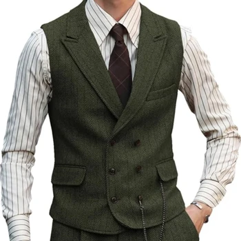 Мужской жилет в елочку, темно-зеленый замшевый деловой жилет для джентльмена, винтажный обычный тонкий мужской костюм, жилет