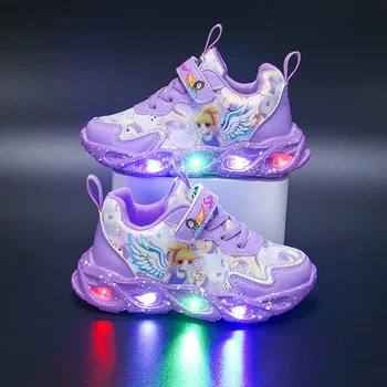  Спортивная обувь с подсветкой, светящиеся детские кроссовки, повседневная обувь принцессы из мультфильма для маленьких девочек, детские кроссовки для ходьбы с подсветкой