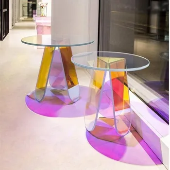  Акриловый приставной столик Дизайнерский круглый, красочный, радужный, прозрачный, переливающийся Арт-кофе Мебель для дома