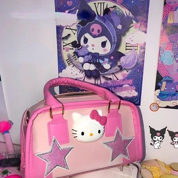  Женские сумки Sanrio Hello Kitty, милая розовая сумка через плечо, женская университетская сумка через плечо, кошельки, кожаные сумки через плечо через плечо