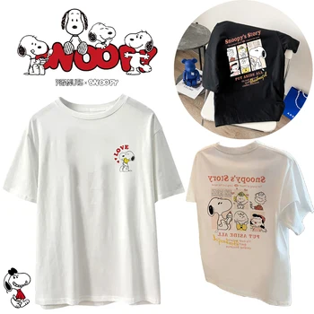  Женские футболки Snoopy С мультяшным принтом Пары, футболка с короткими рукавами, женская Милая Стильная Пара, Свободная уличная одежда Y2k, Топы, тройники