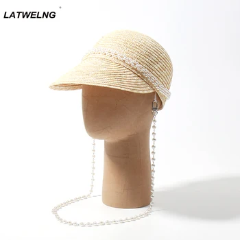  Роскошные соломенные шляпы с жемчужной цепочкой Desige для женщин, летняя пляжная шляпа от солнца, женская модная шляпа для чаепития, бейсболки с козырьком