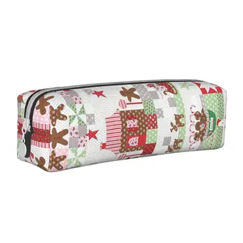  Рождественские пеналы Геометрический Пряничный человечек, сумка для ручек для девочек и мальчиков, школьные принадлежности для хранения, пенал на молнии
