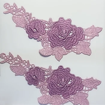  2 шт./лот 14 *7 см Блестящий Фиолетовый Смешанный Градиентный цветочный мотив для шитья, Кружевная аппликация из лени для вышивания одежды, кружевные нашивки