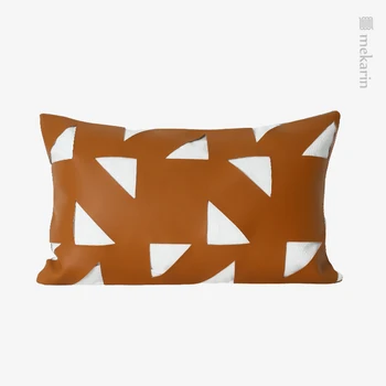  Скандинавская модель, подушка для гостиной, оранжевая треугольная кожаная подушка для резки, выставочный зал, мягкая кровать, диван, декоративная подушка