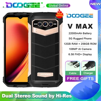  5G Телефон DOOGEE V Max Прочный смартфон 22000 мАч, 12 ГБ + 256 ГБ Мобильный телефон 108-Мегапиксельная камера Смартфона 120 Гц, яркость 1080, Hi-Res, NFC