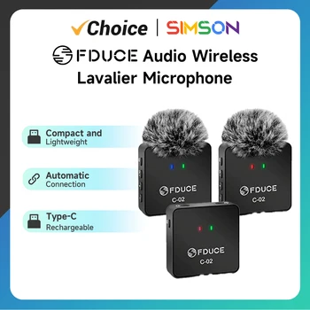 Беспроводная петличная микрофонная система FDUCE UHF, совместимая с телефонами и камерами для интервью (двойные передатчики)