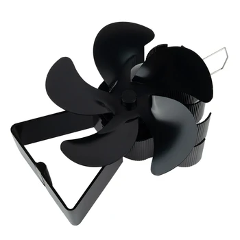  Вентилятор для камина с 5 лопастями черного цвета, работающий от тепла, Дровяная горелка Ecofan Бесшумный, эффективно распределяющий тепло Вентилятор для домашнего камина