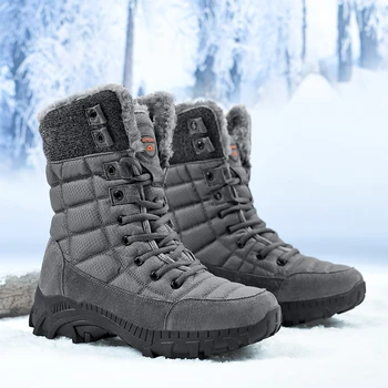  Мужские ботинки зимние теплые плюшевые зимние ботинки больших размеров, уличные повседневные рабочие ботинки c толстой подошвой, нескользящая хлопчатобумажная обувь с высоким берцем