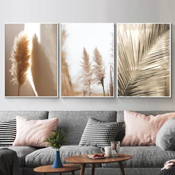  Тростник, Раскачивающееся Золотое растение, плакат с природным пейзажем, Гравюра на холсте в скандинавском стиле, картина для украшения дивана в гостиной