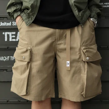  Летние японские ретро-шорты-карго в тяжелом весе, мужские модные, из 100% хлопка, выстиранные, свободные, повседневные, с большим карманом, 5-точечные Широкие брюки
