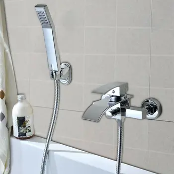  Комплект для ванны с ручным душем, серебристо-хромированный однорычажный смеситель для душа, водопад для душа со смесителем холодной / горячей воды