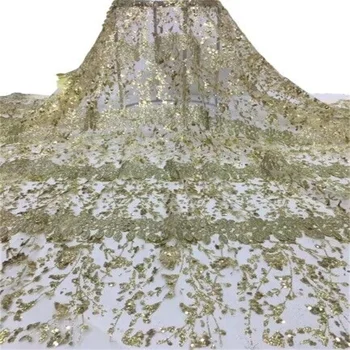  Зеленая Африканская кружевная ткань с 3D блестками 2023 Золотого цвета, высококачественная нигерийская ткань для женщин, французская кружевная ткань с вышивкой для вечеринок