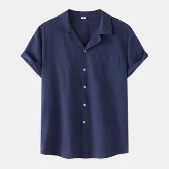  Хлопчатобумажное белье 2022 Новая Летняя хлопчатобумажная льняная рубашка с коротким рукавом Мужская льняная Повседневная рубашка-кардиган с коротким рукавом Тонкая рубашка Мужская