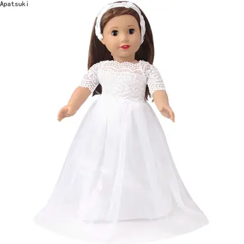  Чистый белый Модный комплект кукольной одежды для 18-дюймовой американской куклы, Свадебное платье, Кружевные наряды, повязка на голову, аксессуары для кукол 1/4 дюйма