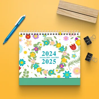  Новый 2024 Простой однотонный мини-настольный календарь DIY Портативные настольные календари с двойным ежедневным расписанием, настольный планировщик декора рабочего стола