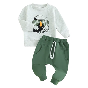  Футбольная одежда для маленьких мальчиков, толстовка Birds Eagles, рубашка, Топ, штаны для бега трусцой, Комплект из 2 предметов, осенне-зимняя одежда для младенцев
