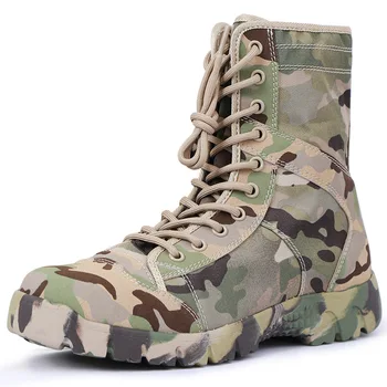  Камуфляжная тактическая парусиновая обувь с высоким берцем, Летние дышащие сверхлегкие боевые Военные ботинки, мужская тренировочная обувь для обеспечения безопасности на открытом воздухе.