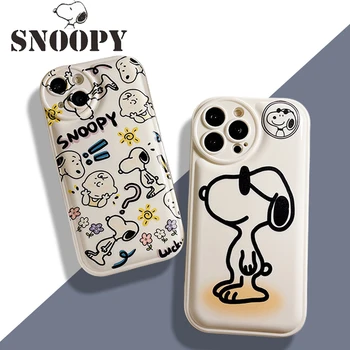  Чехлы для телефонов Snoopy для iPhone 14 13 Pro Max 12 11 Plus SE XS XR X 8 7 Plus Белый Силиконовый Защитный Чехол Anime Simple Cute